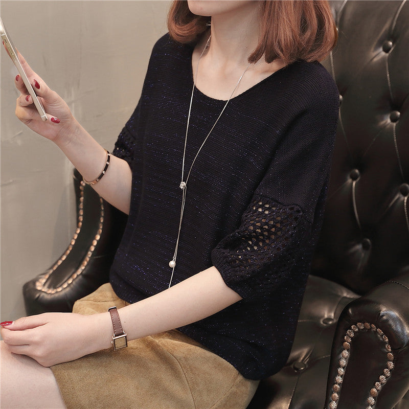Women's Chunky Knit Sweater with Decorative Cutout Sleeves