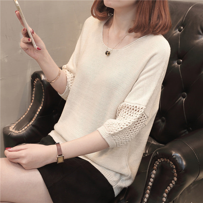 Women's Chunky Knit Sweater with Decorative Cutout Sleeves