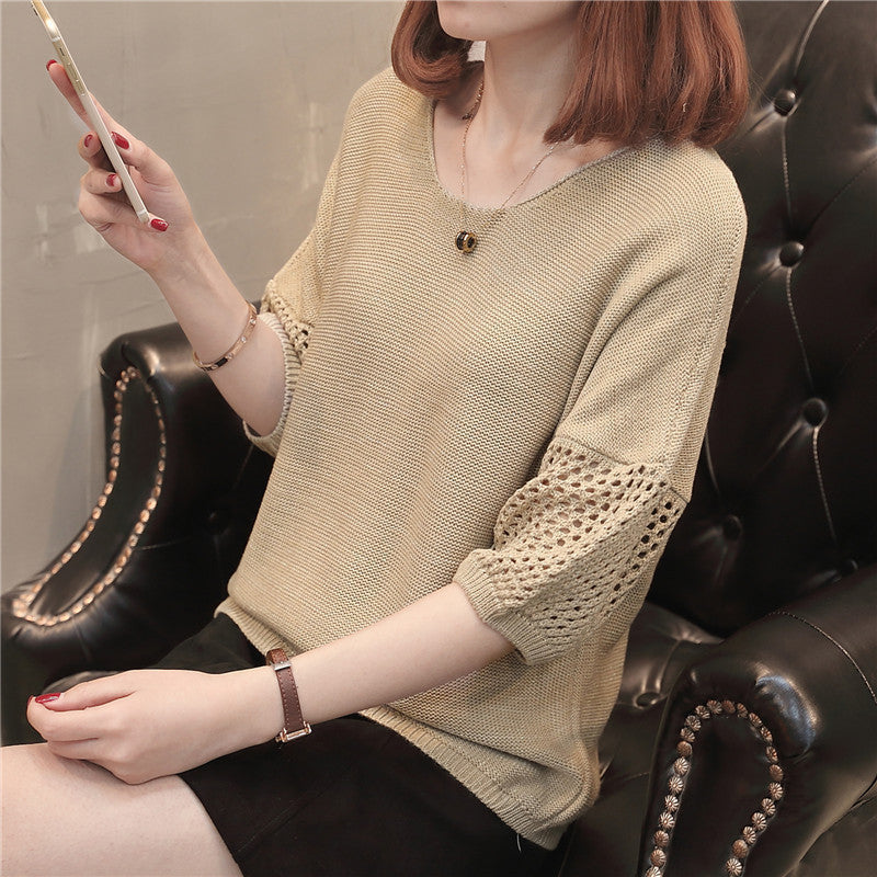 Women's Chunky Knit Sweater with Decorative Cutout Sleeves