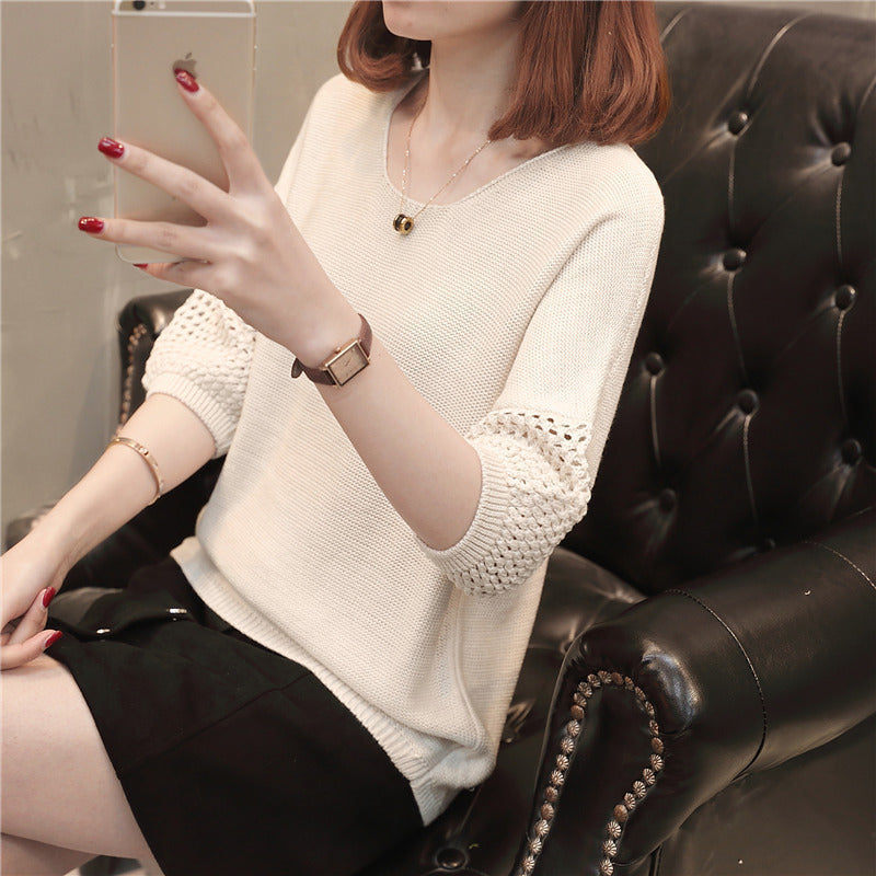 Women's Chunky Knit Sweater with Decorative Cutout Sleeves