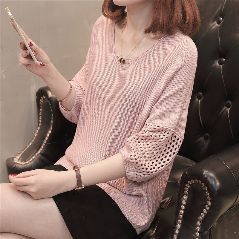 Women's Chunky Knit Sweater with Decorative Cutout Sleeves