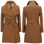 Women's Elegant Wrap Coat with Large Collar and Belt Detail