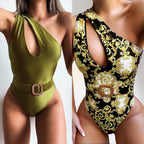 Women's Asymmetrical One-Piece Swimsuit with Belt