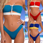 Women's Bandeau Bikini with Knot Detail and High Leg Cut
