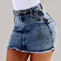 Denim Mini Skirt with Asymmetrical Hem