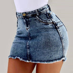 Denim Mini Skirt with Asymmetrical Hem