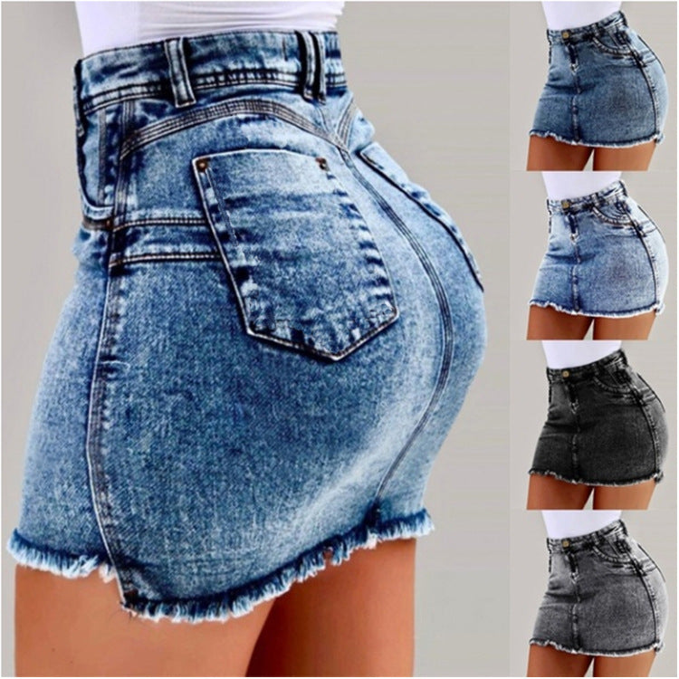 Denim Mini Skirt with Asymmetrical Hem
