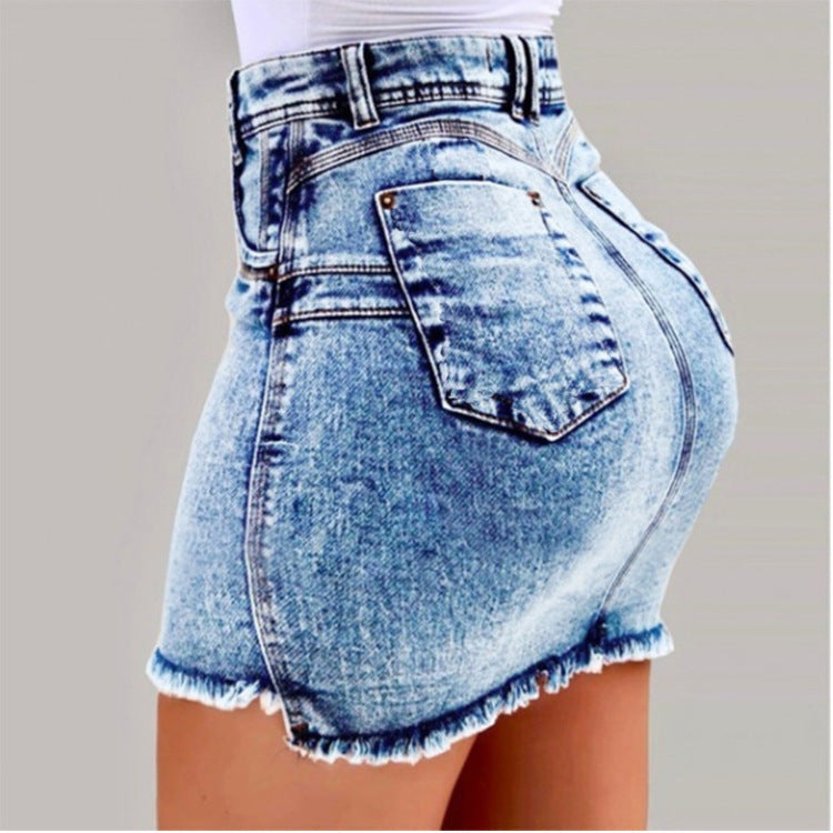 Denim Mini Skirt with Asymmetrical Hem