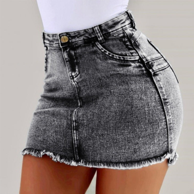 Denim Mini Skirt with Asymmetrical Hem
