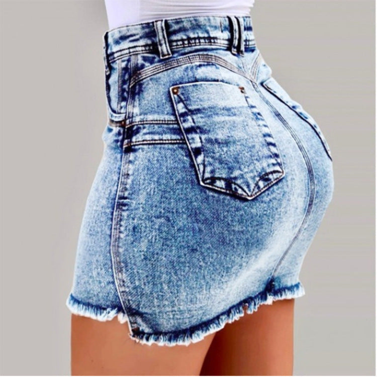 Denim Mini Skirt with Asymmetrical Hem