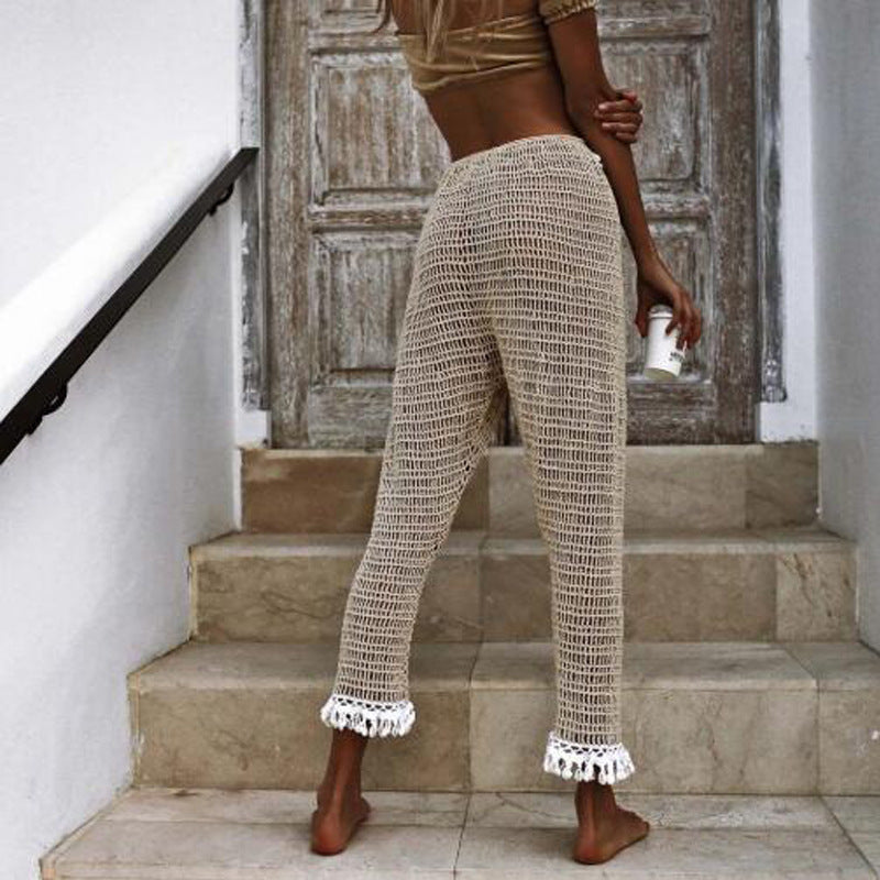 Women's Crochet Beach Leggings with Fringe