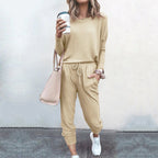Women's Comfortable Jumpsuit with Fashionable Round Neck and Adjustable Waist