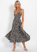 Women's Elegantly Cut Maxi Dress with Floral Pattern and V-Neck
