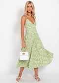 Women's Elegantly Cut Maxi Dress with Floral Pattern and V-Neck