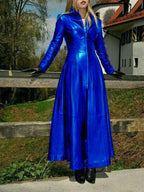 Elegant Maxi Dress with Textured Zipper and Shimmering Finish