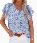 Women's Floral Blouse with Deep V-Neck