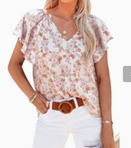 Women's Floral Blouse with Deep V-Neck