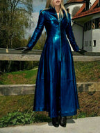 Elegant Maxi Dress with Textured Zipper and Shimmering Finish