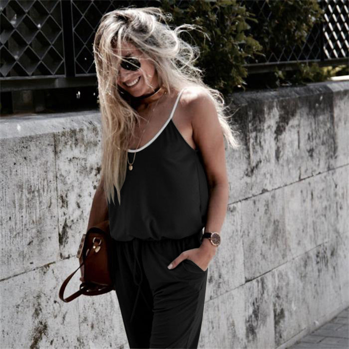 Women's Casual Jumpsuit with Thin Straps and Pockets
