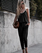Women's Casual Jumpsuit with Thin Straps and Pockets