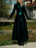 Elegant Maxi Dress with Textured Zipper and Shimmering Finish