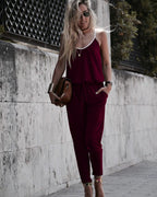 Women's Casual Jumpsuit with Thin Straps and Pockets