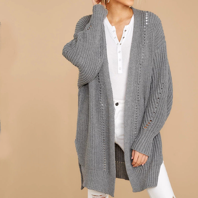 Women's Chunky Knit Sweater with Wide Cut and Side Slits