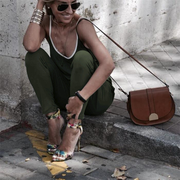 Women's Casual Jumpsuit with Thin Straps and Pockets