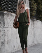 Women's Casual Jumpsuit with Thin Straps and Pockets