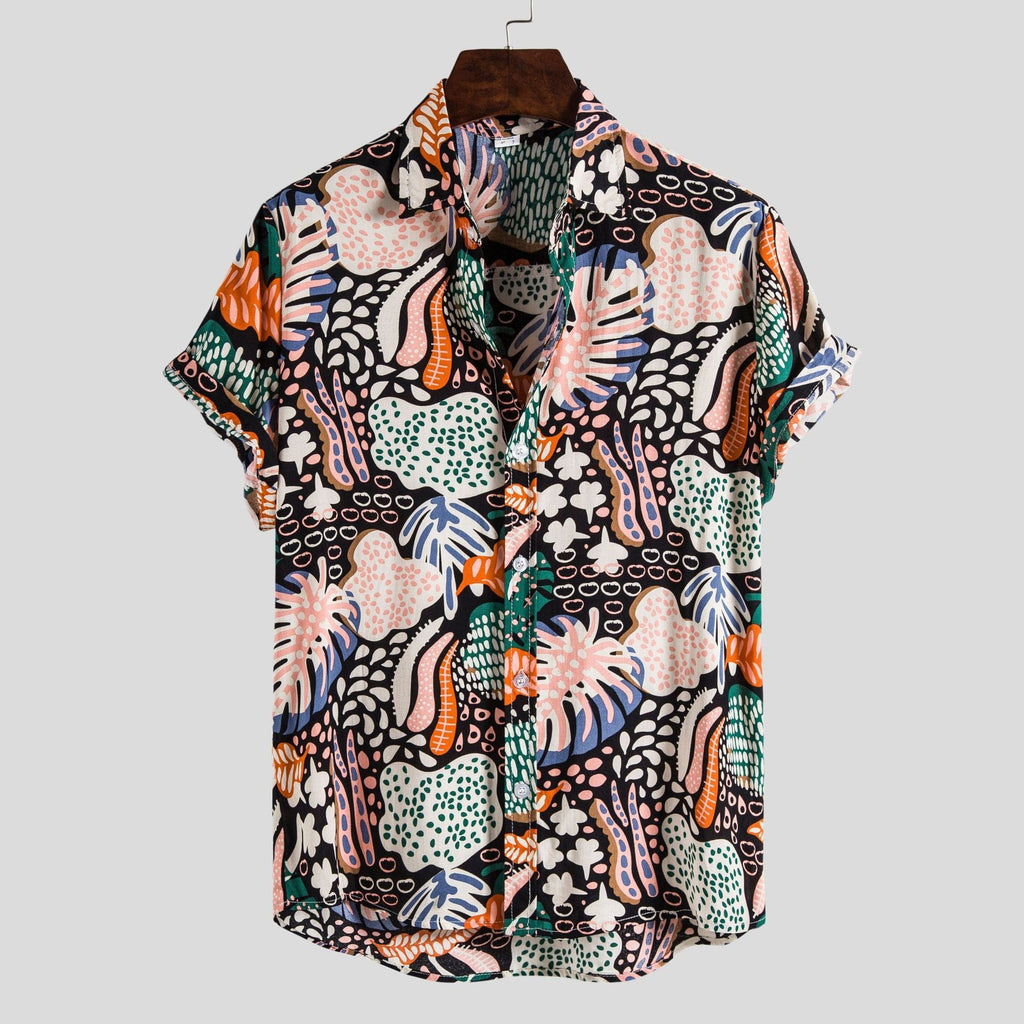 Women's Short-Sleeve Shirt with Vibrant Botanical Print and Comfortable Fit