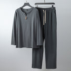 Women's Comfortable Cotton Loungewear Set with Henley Neckline and Drawstring Pants