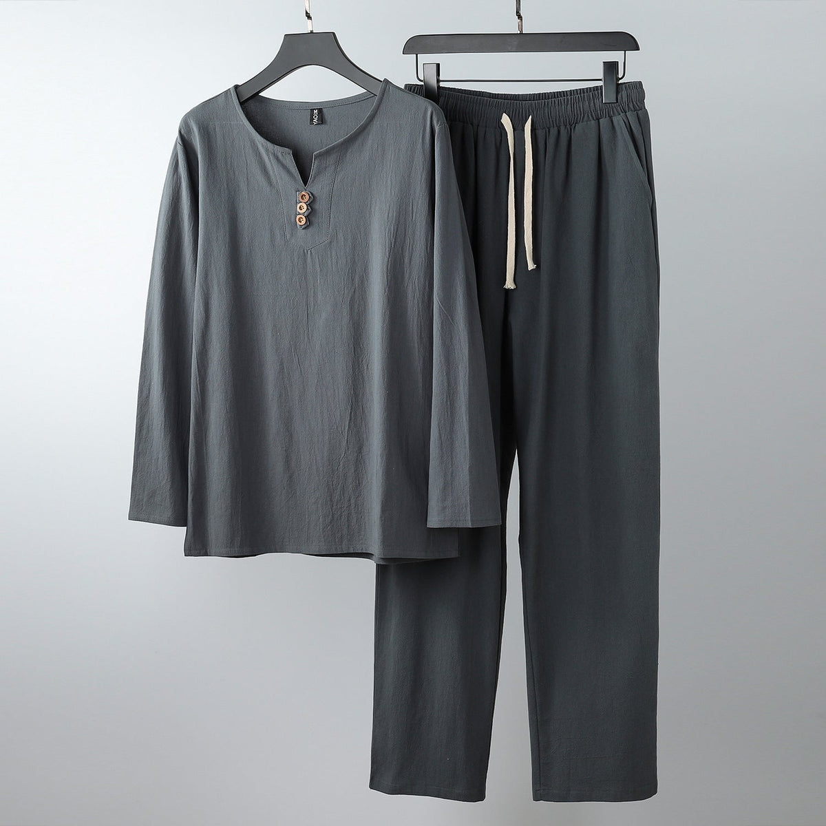 Women's Comfortable Cotton Loungewear Set with Henley Neckline and Drawstring Pants