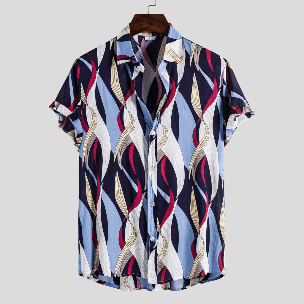 Women's Short-Sleeve Shirt with Creative Wave Pattern and Airy Fit