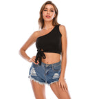 Women's Asymmetrical Crop Top with Knot Detail