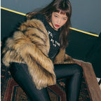 Women's Glamorous Faux Fur Cropped Coat with Voluminous Sleeves