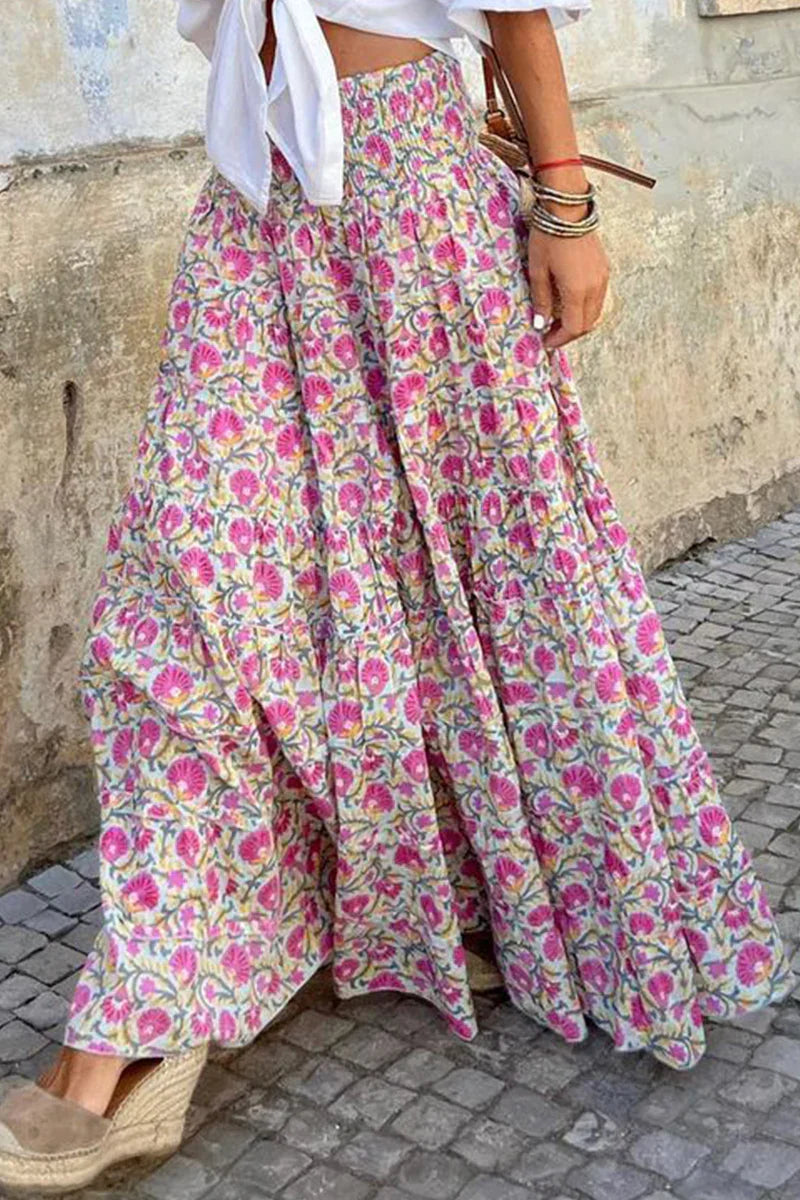 High-Waisted Bootcut Pants with Playful Print