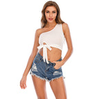 Women's Asymmetrical Crop Top with Knot Detail