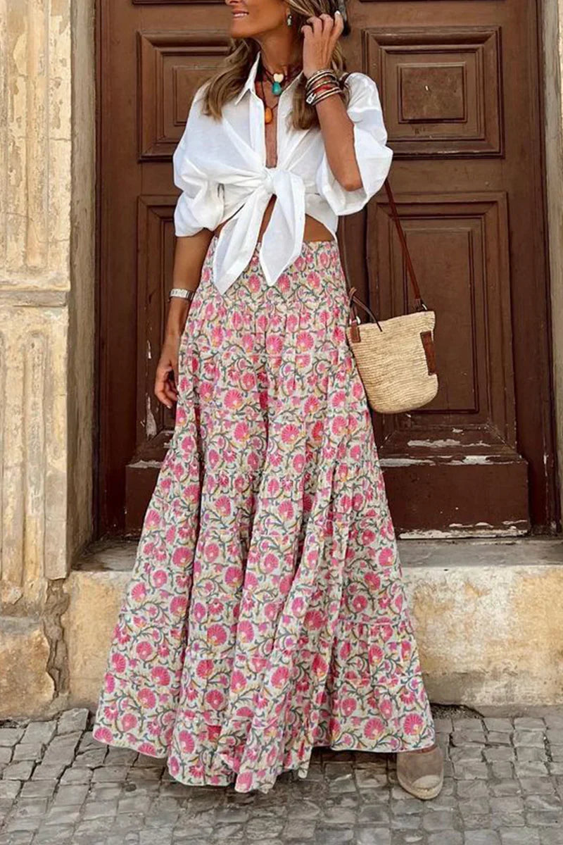 High-Waisted Bootcut Pants with Playful Print