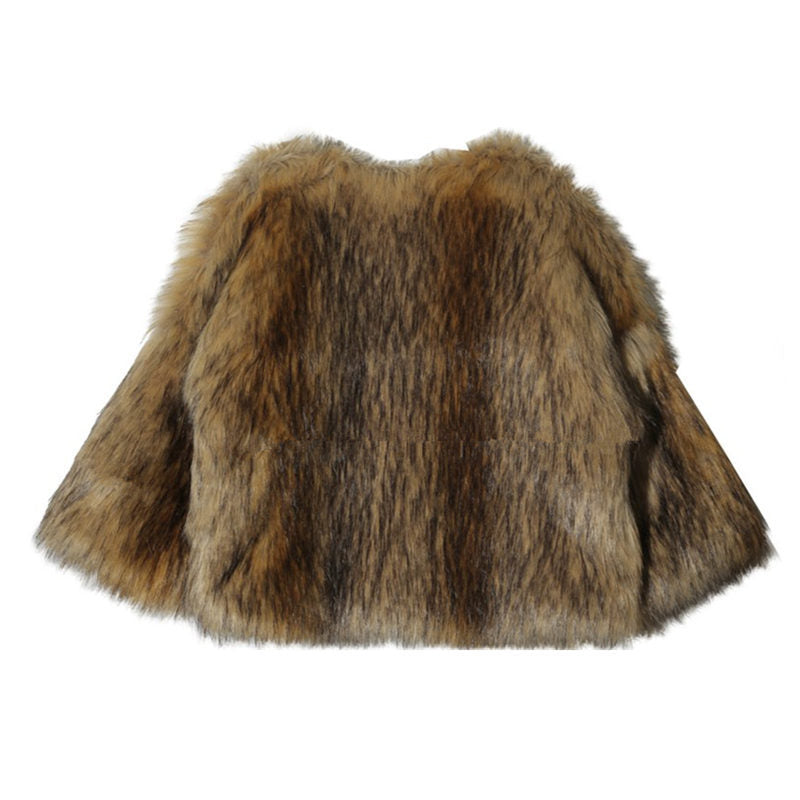 Women's Glamorous Faux Fur Cropped Coat with Voluminous Sleeves