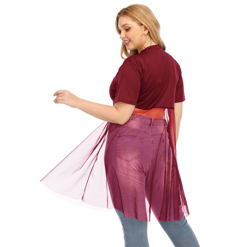 Women's Fashionable Mesh Top with Integrated Skirt