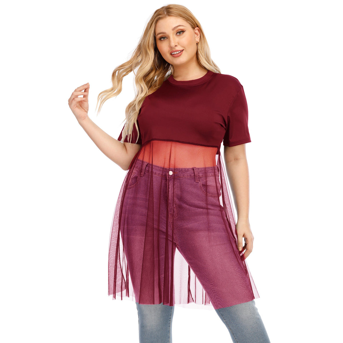 Women's Fashionable Mesh Top with Integrated Skirt