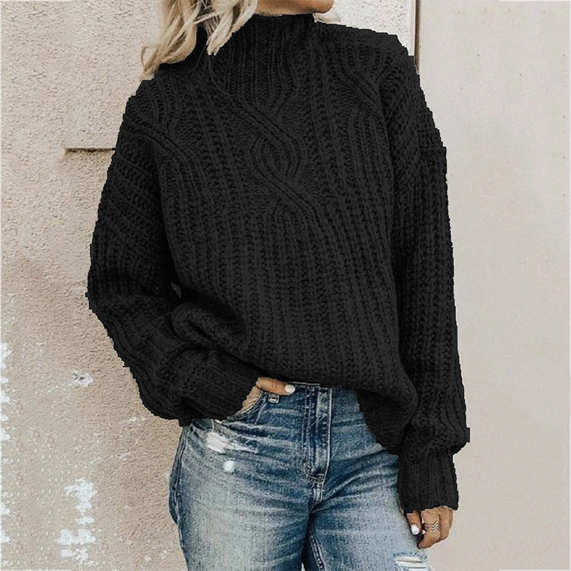 Women's Chunky Knit High-Neck Cable Sweater