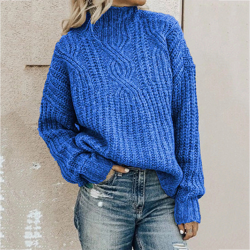 Women's Chunky Knit High-Neck Cable Sweater