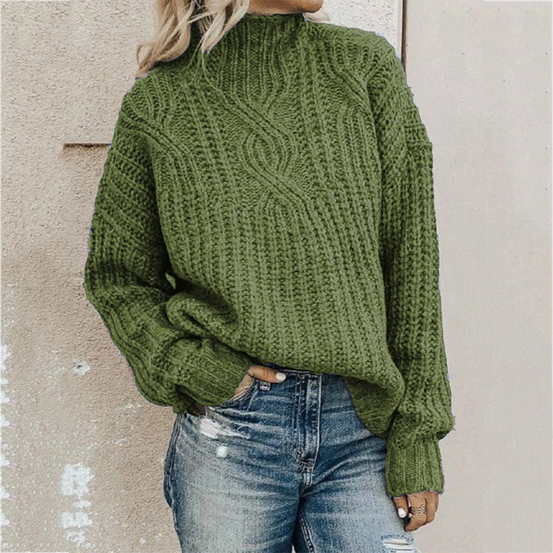 Women's Chunky Knit High-Neck Cable Sweater