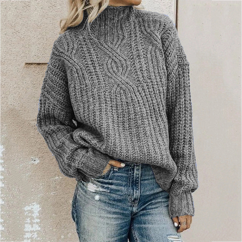 Women's Chunky Knit High-Neck Cable Sweater