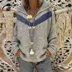 Women's Chunky Knit Sweater with Hood and Decorative Detail
