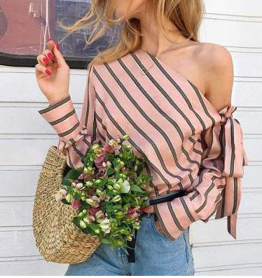 Women's Asymmetrical Striped Off-Shoulder Blouse