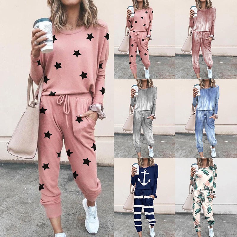 Women's Floral Print Loungewear Set with Elastic Waist
