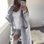 Women's Patterned Knit Coat with Pockets and Open Cut