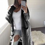 Women's Patterned Knit Coat with Pockets and Open Cut